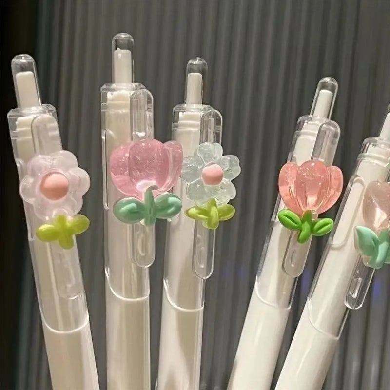 3pcs\u002F5pcs 5\u002F3-Pack of Retractable Gel Pens with Floral Designs
