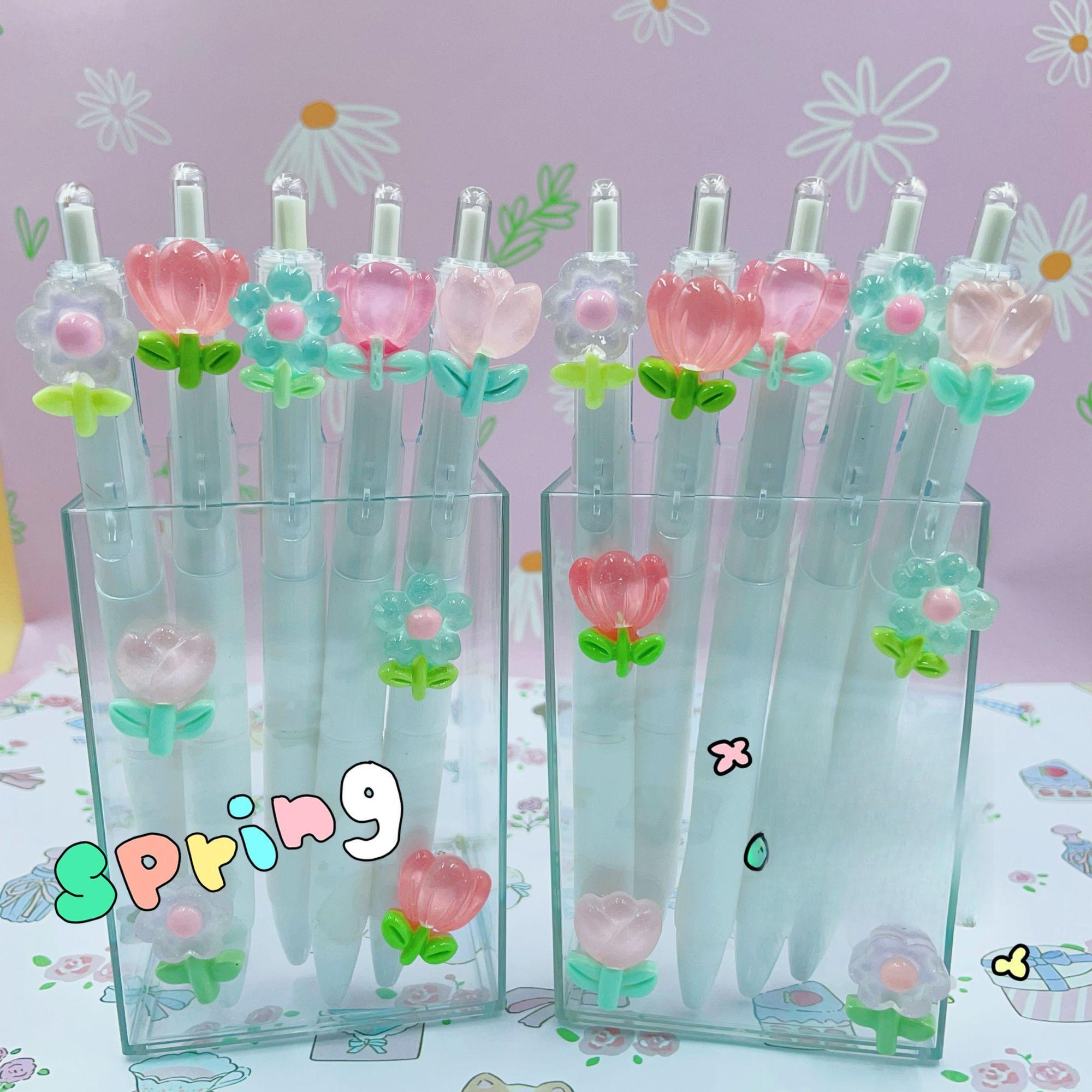 3pcs\u002F5pcs 5\u002F3-Pack of Retractable Gel Pens with Floral Designs