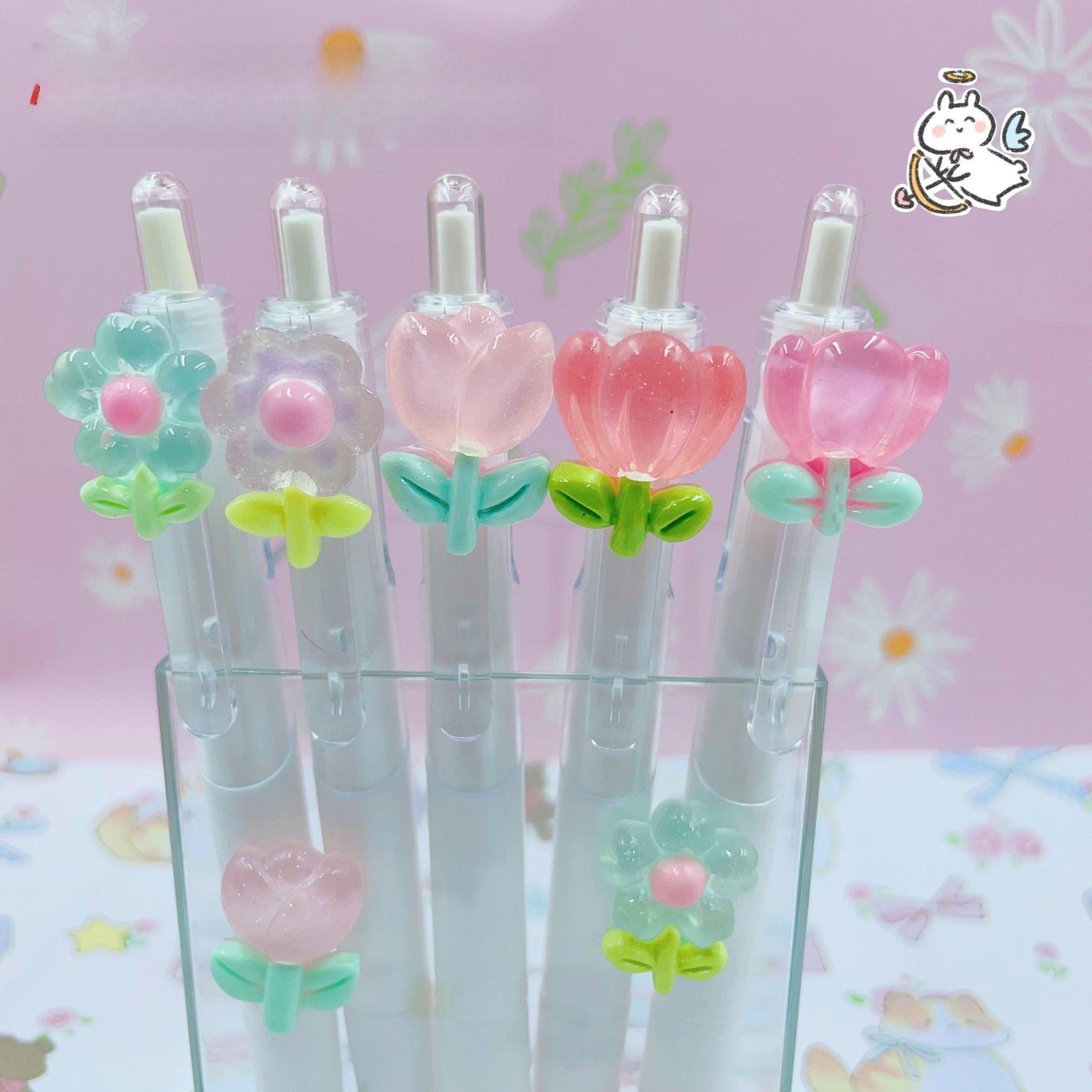 3pcs\u002F5pcs 5\u002F3-Pack of Retractable Gel Pens with Floral Designs