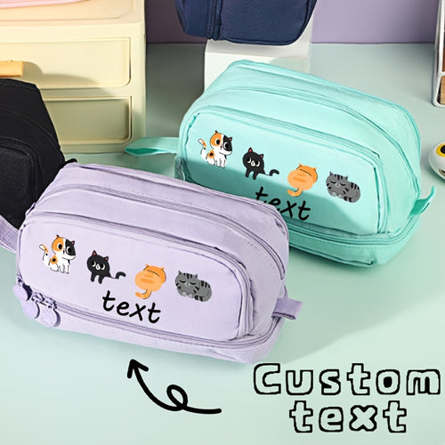 1pc Customizable Cat Pencil Case - Personalized Text, Cute Cat Design