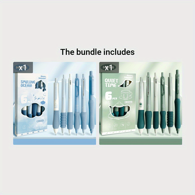 6-Pack Dopamine Soft Grip Relax New Year Gift Click Pen for Students, 0.5mm Black Ballpoint Pens