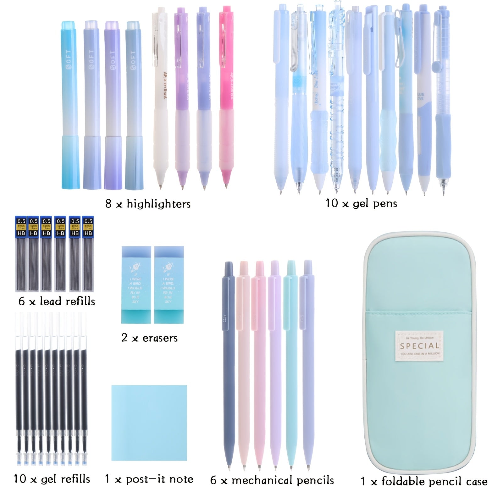 Colorful Pen Set 10 Black Ballpoint Pens, 6 Automatic Pencils