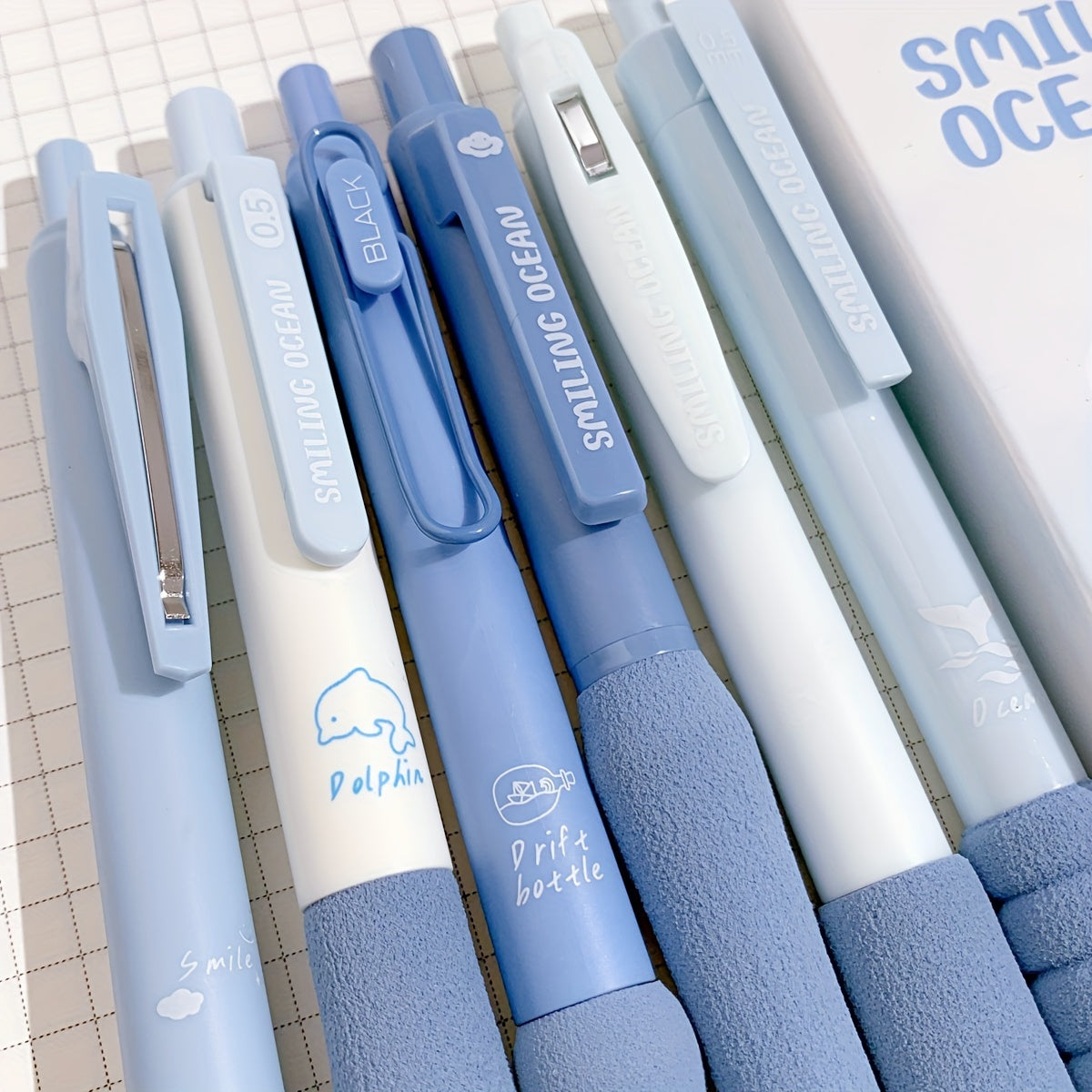 6-Pack Dopamine Soft Grip Relax New Year Gift Click Pen for Students, 0.5mm Black Ballpoint Pens