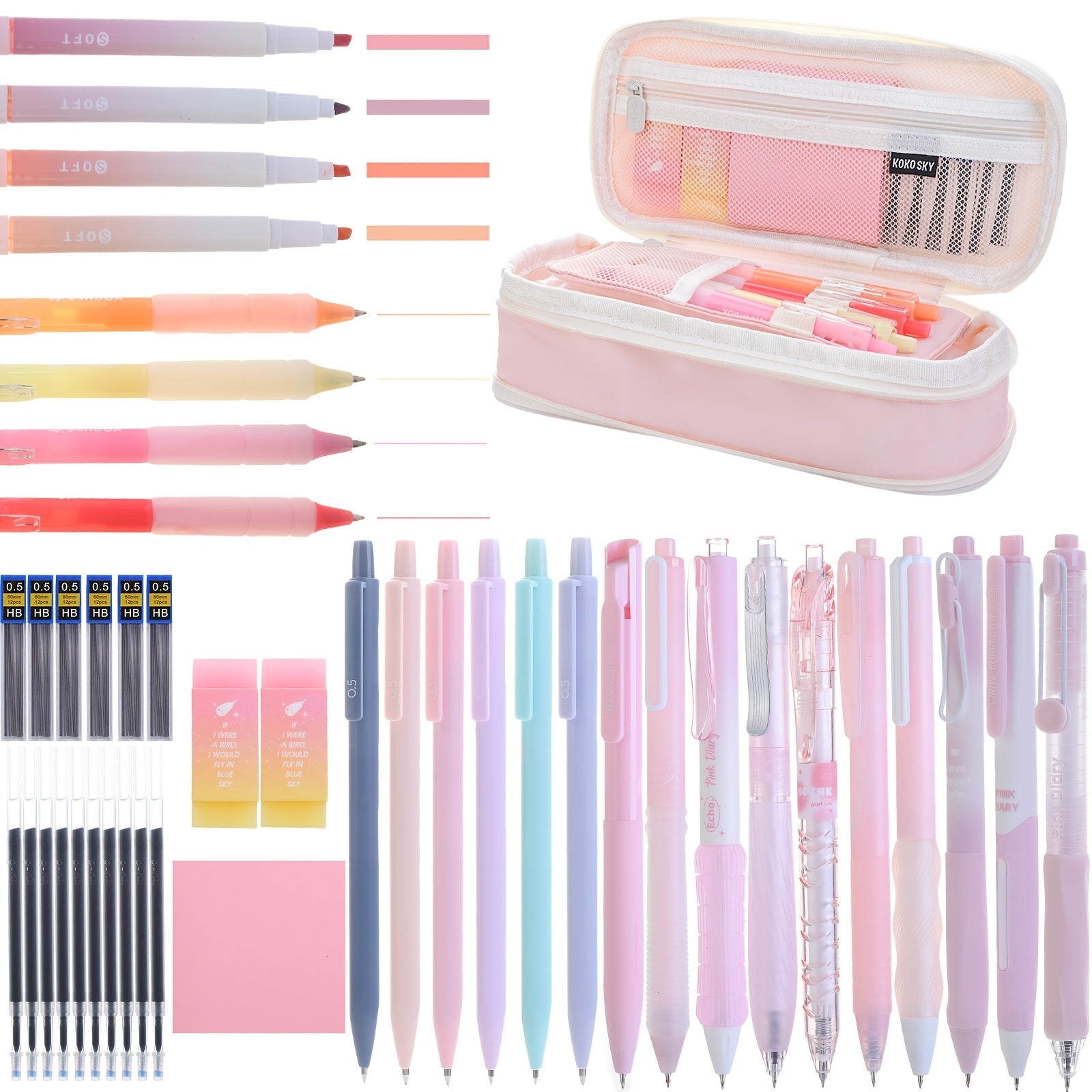 Colorful Pen Set 10 Black Ballpoint Pens, 6 Automatic Pencils