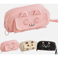 2025 Kitty Cat Pencil Pen Pouch 4Layers Extra Capacity Cosmetic Organizer Pen Brush Holder Mesh Pockets 4 Layers Pink