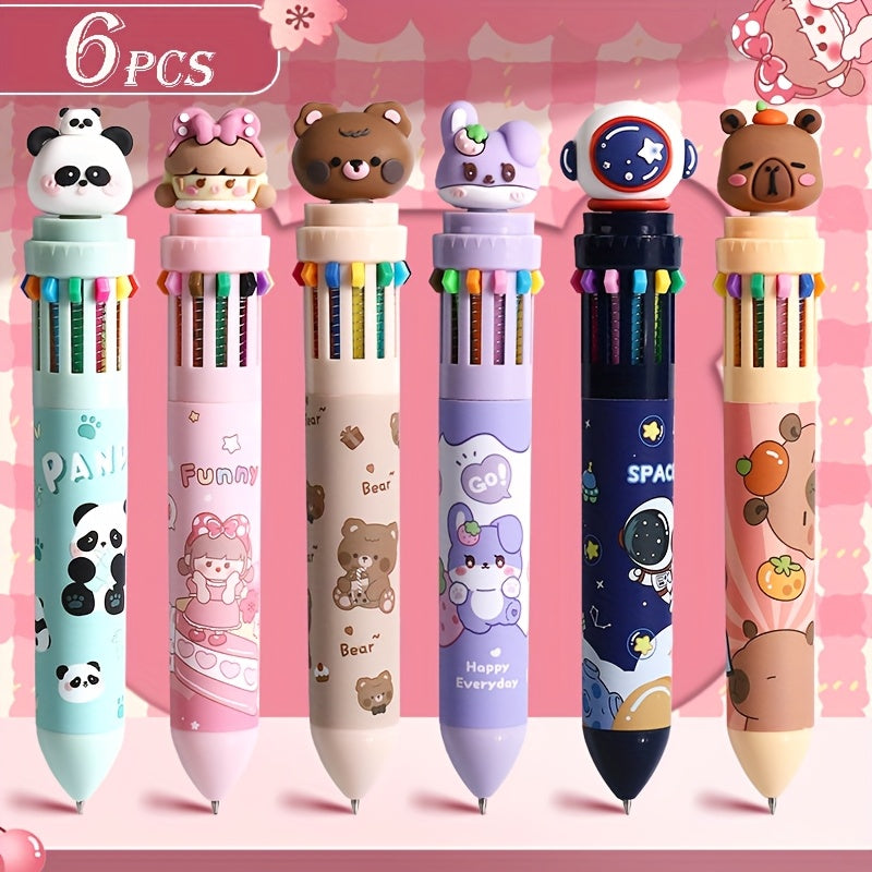 6-Pack Assorted Cute Animal Ballpoint Pens, Quick-Dry Ink