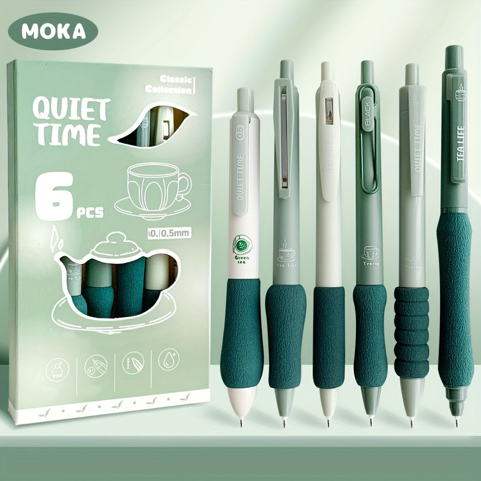 6-Pack Dopamine Soft Grip Relax New Year Gift Click Pen for Students, 0.5mm Black Ballpoint Pens