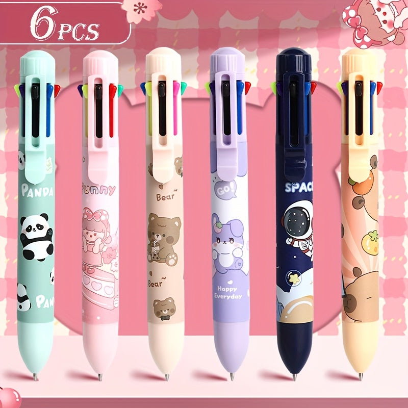 6-Pack Assorted Cute Animal Ballpoint Pens, Quick-Dry Ink