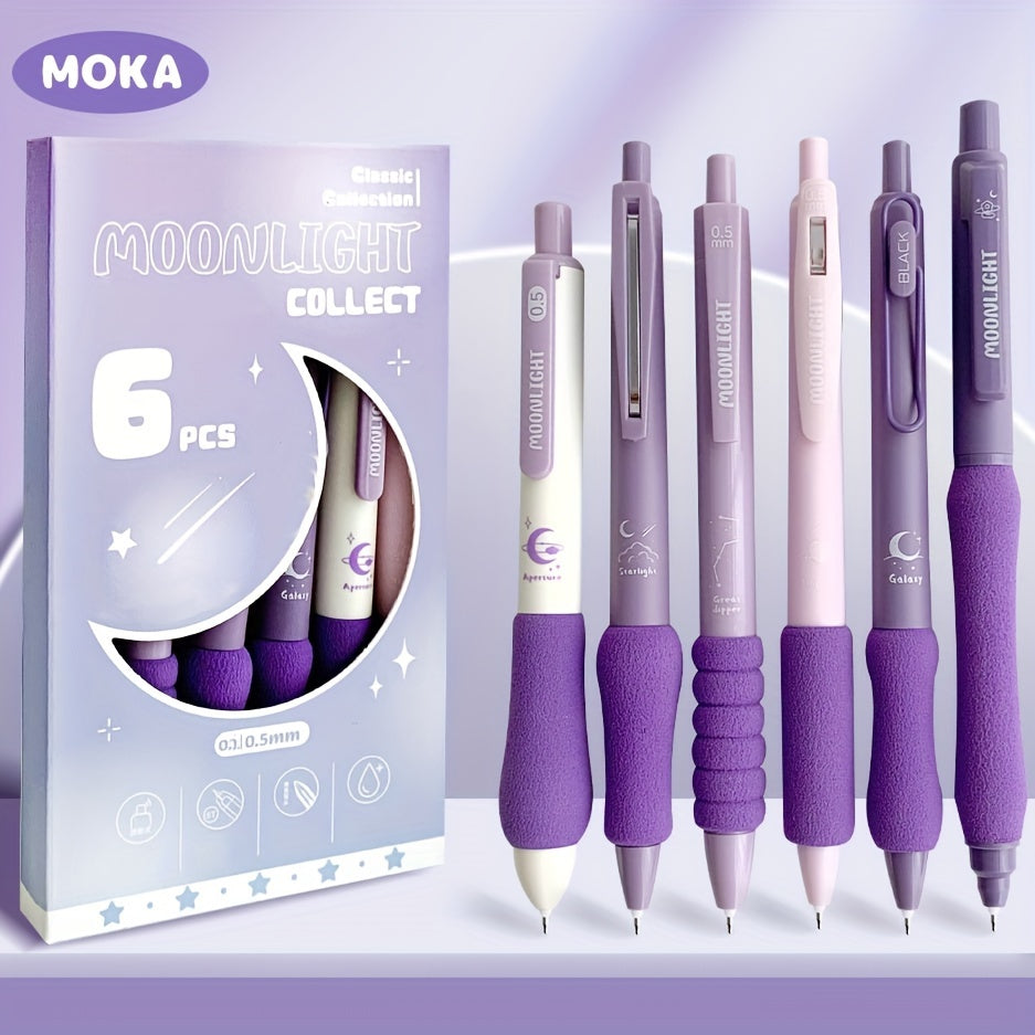 6-Pack Dopamine Soft Grip Relax New Year Gift Click Pen for Students, 0.5mm Black Ballpoint Pens