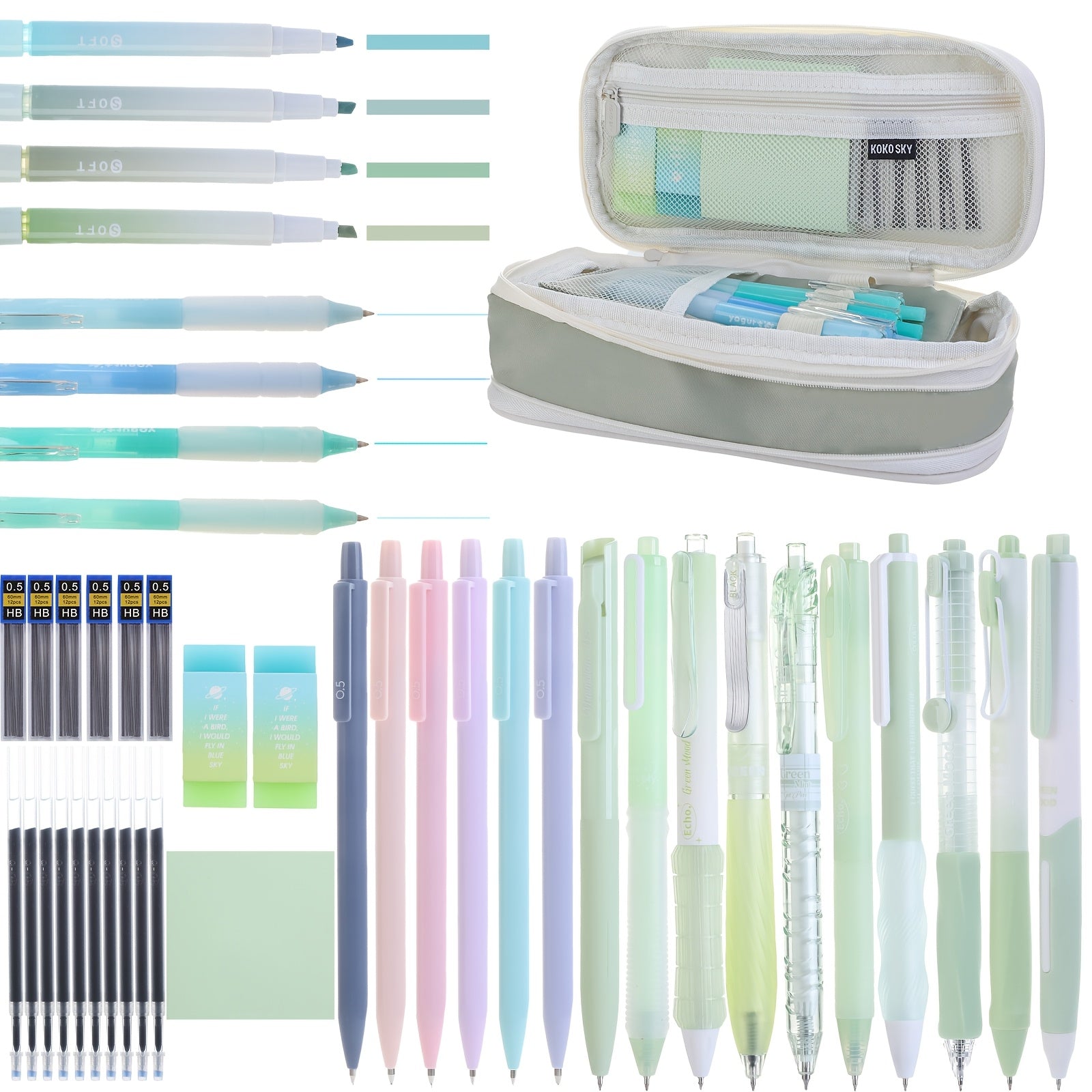 Colorful Pen Set 10 Black Ballpoint Pens, 6 Automatic Pencils