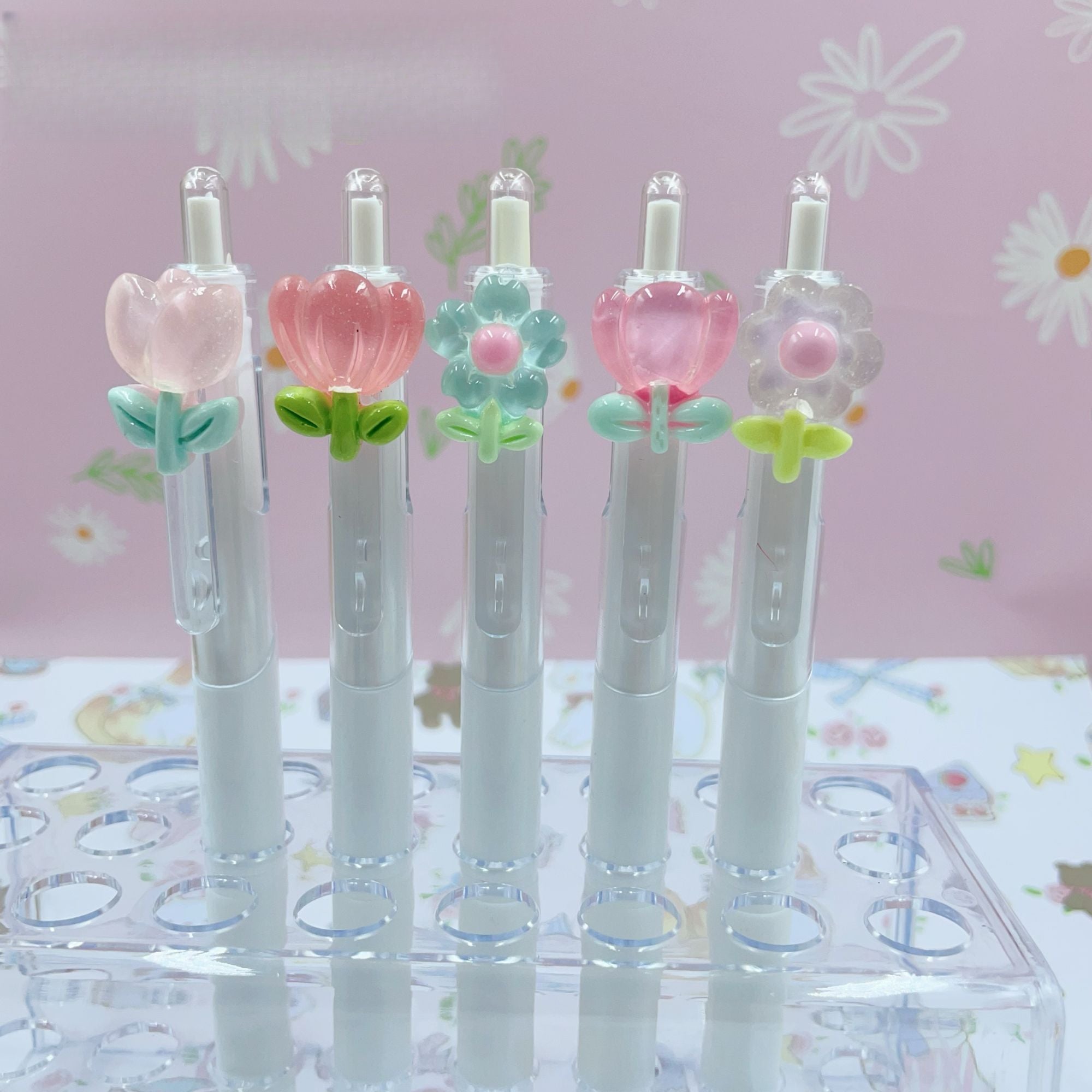 3pcs\u002F5pcs 5\u002F3-Pack of Retractable Gel Pens with Floral Designs