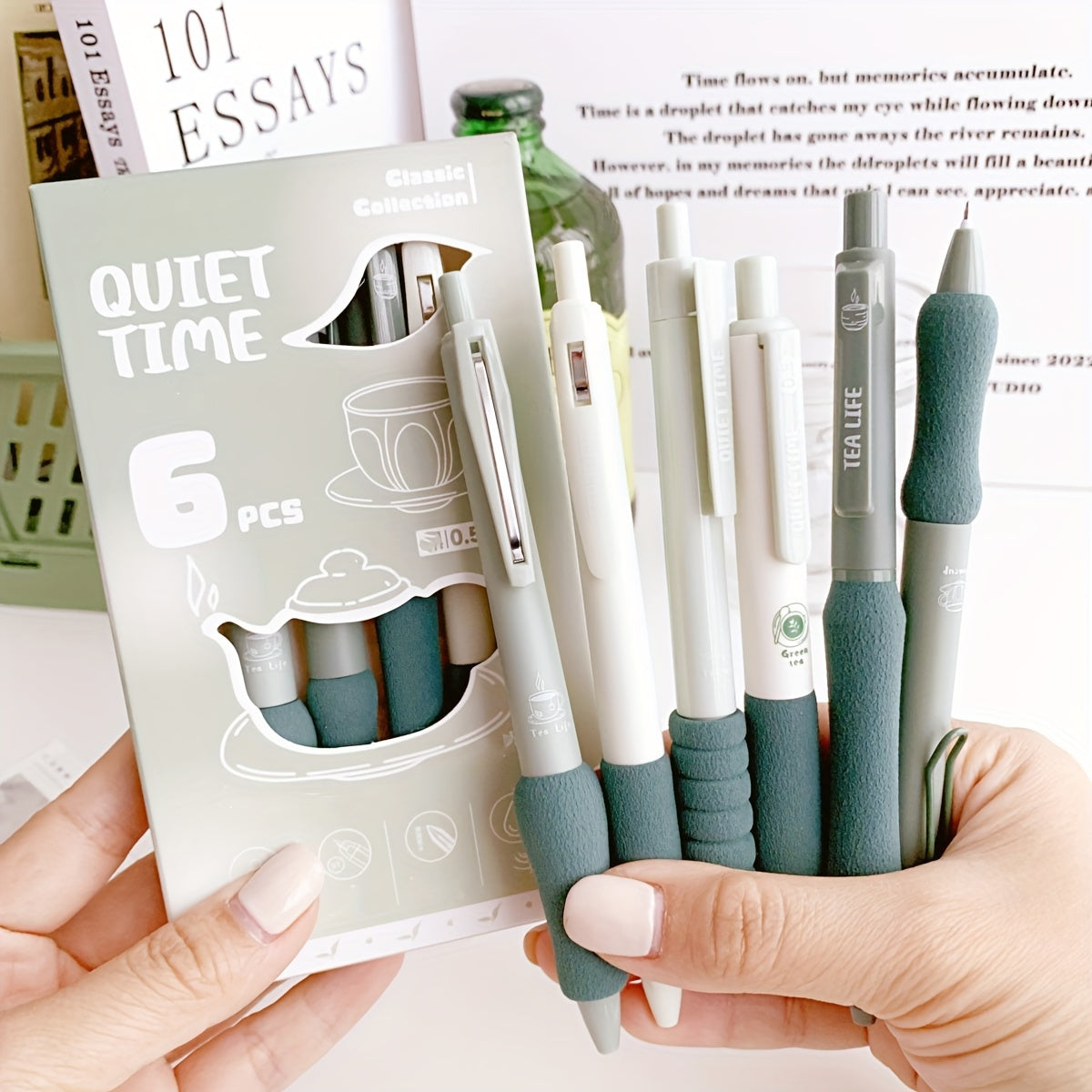 6-Pack Dopamine Soft Grip Relax New Year Gift Click Pen for Students, 0.5mm Black Ballpoint Pens