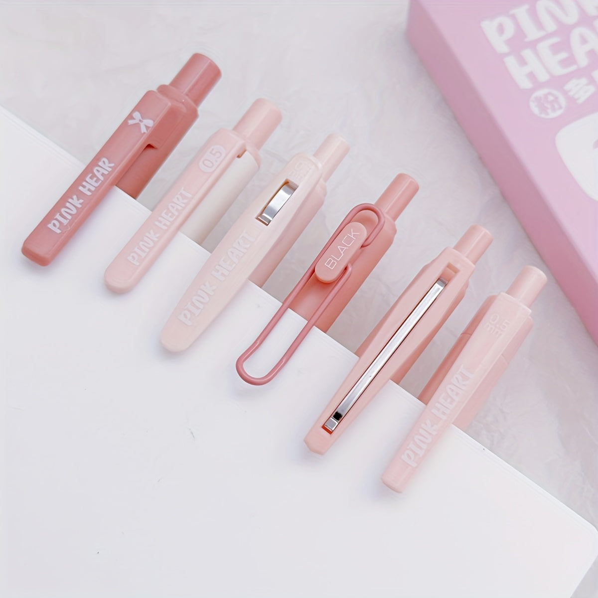 6-Pack Dopamine Soft Grip Relax New Year Gift Click Pen for Students, 0.5mm Black Ballpoint Pens