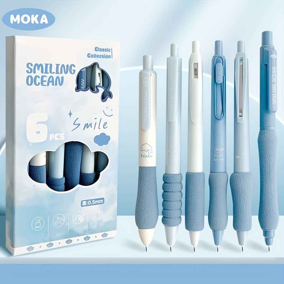 6-Pack Dopamine Soft Grip Relax New Year Gift Click Pen for Students, 0.5mm Black Ballpoint Pens
