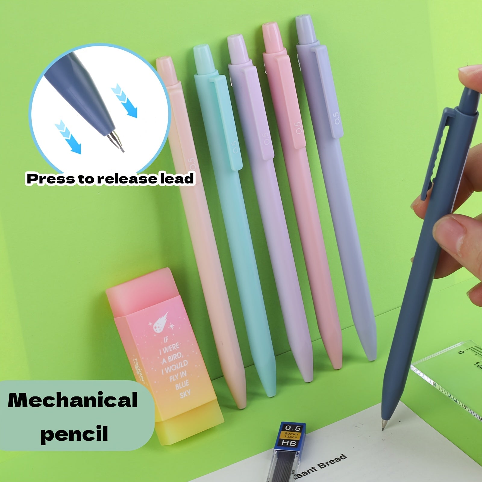 Colorful Pen Set 10 Black Ballpoint Pens, 6 Automatic Pencils